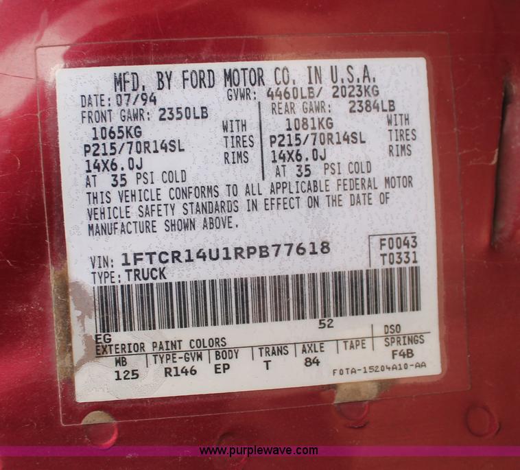 image for item V9233 1994 Ford Ranger pickup truck