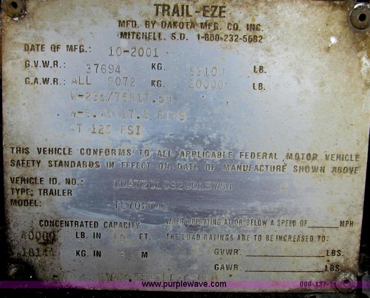 image for item E3721 2002 Trail-Eze TE70HT42 trailer