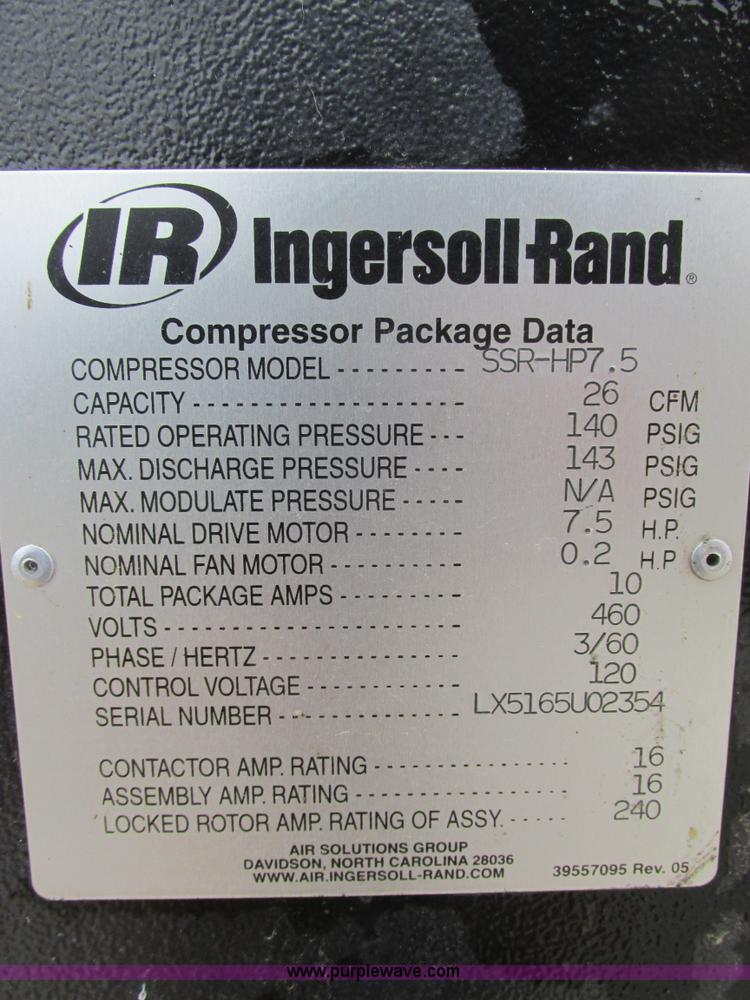 image for item F4298 Ingersoll Rand SSR-HP7.5 air compressor