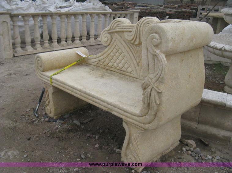 image for item AG9664 Mediterranean carved natural limestone loveseat bench, 61" in length