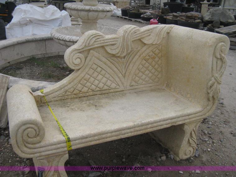 image for item AG9664 Mediterranean carved natural limestone loveseat bench, 61" in length