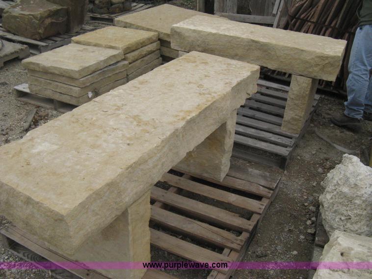 image for item AK9117 A 5 foot buff stone bench and a 4 foot buff stone bench, 2 benches total.