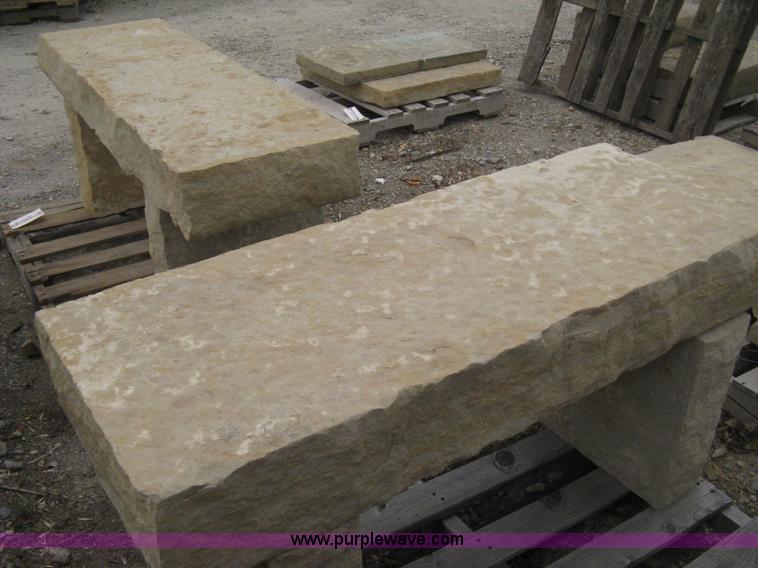 image for item AK9117 A 5 foot buff stone bench and a 4 foot buff stone bench, 2 benches total.