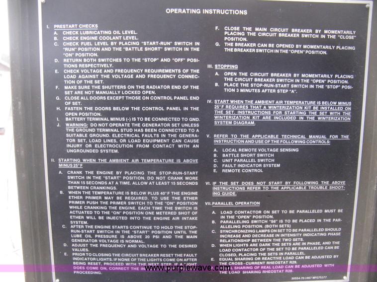 image for item E3066 Kurtz & Root Co. U.S. Department of Defense issued back up generator