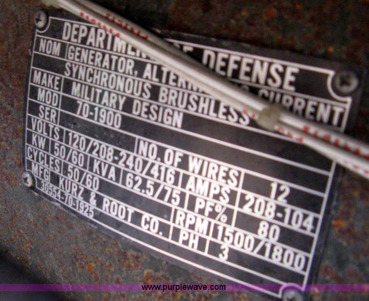 image for item E3066 Kurtz & Root Co. U.S. Department of Defense issued back up generator