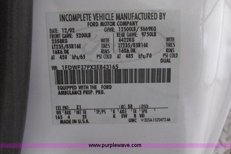 image for item F4704 2003 Ford F350 XL Super Duty ambulance