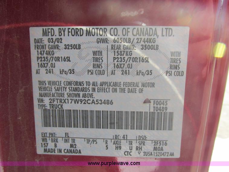 image for item E7096 2002 Ford F150 XL SuperCab pickup truck