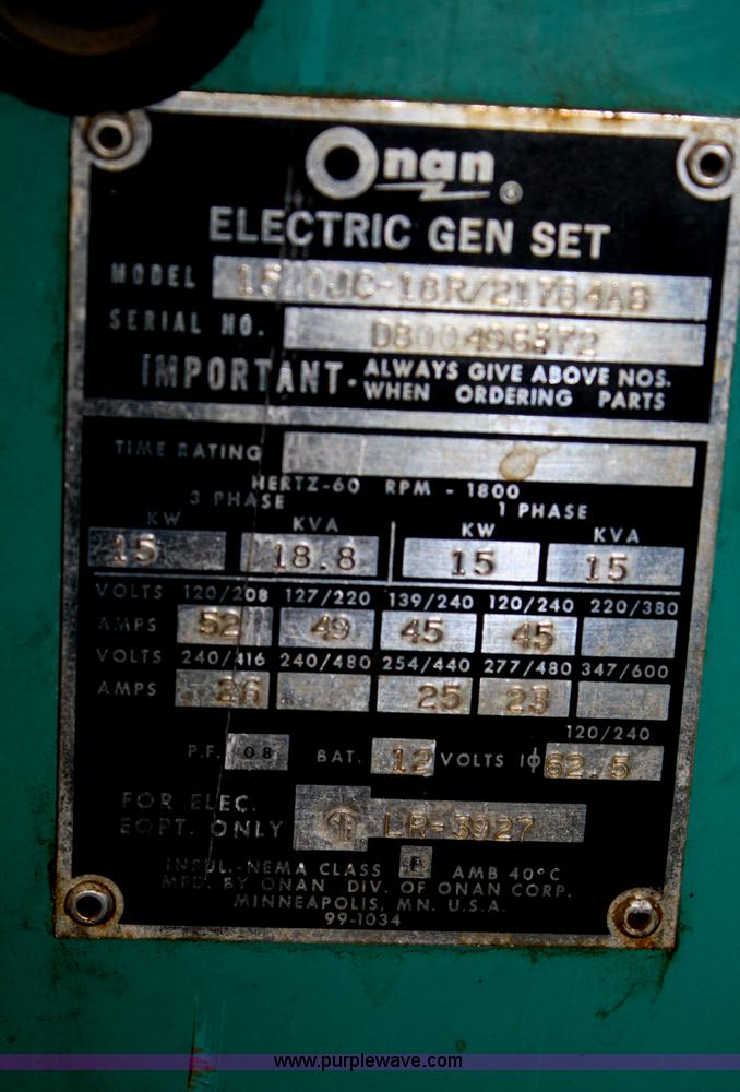 image for item S9891 Onan 15 kW generator set