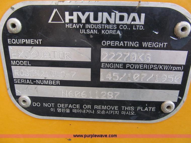 image for item E2815 2004 Hyundai Robex 210LC-7 excavator