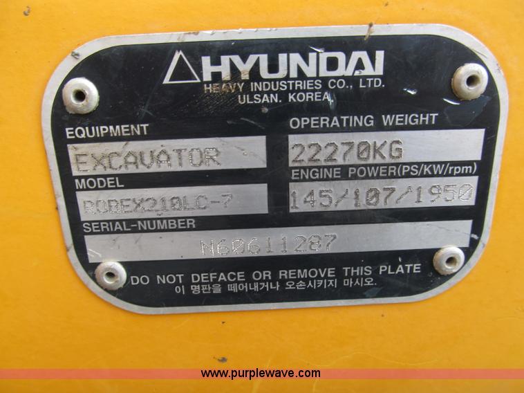 image for item E2815 2004 Hyundai Robex 210LC-7 excavator