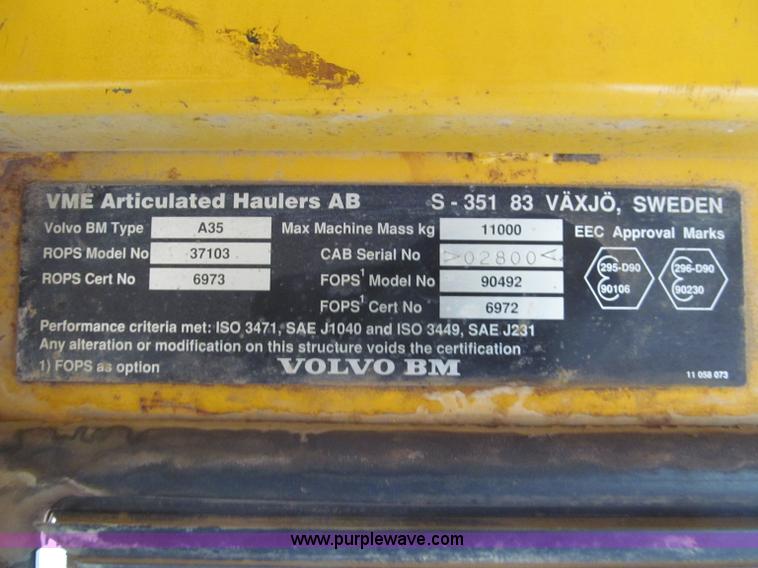 image for item E2816 1995 Volvo A35 articulated dump truck