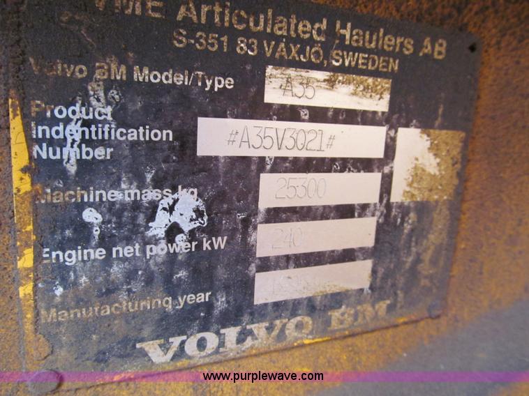 image for item E2820 1995 Volvo A35 articulated dump truck