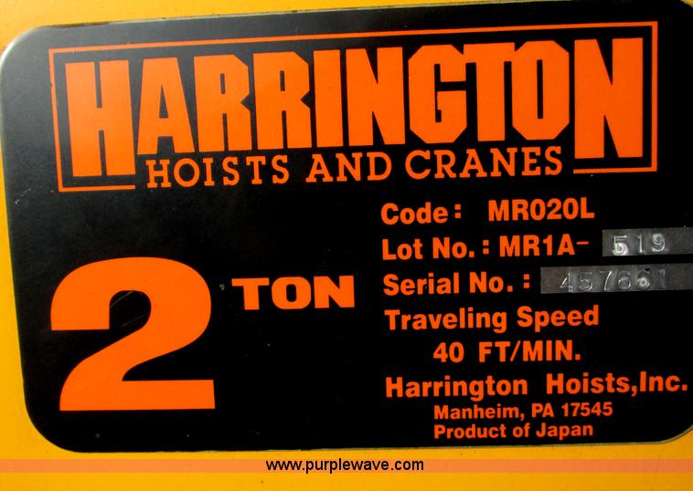 image for item Y9616 Harrington two ton hoist