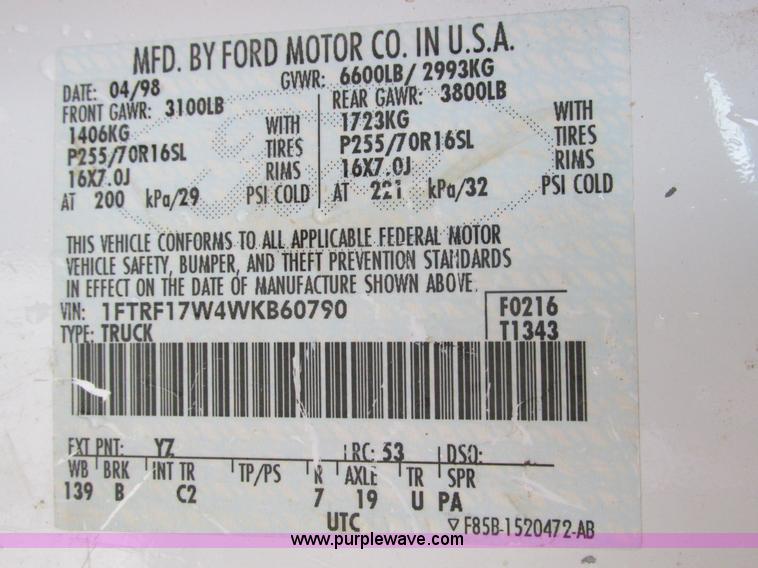 image for item F4237 1998 Ford F150 pickup truck