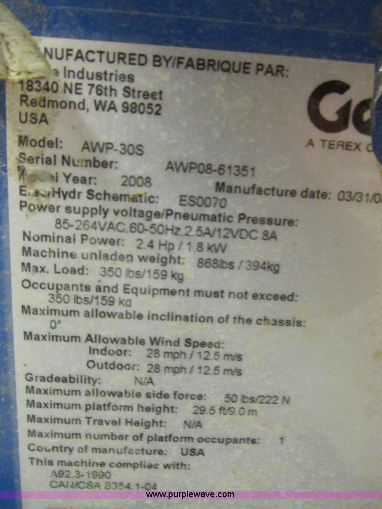 image for item Y9594 2008 Genie AWP305 single man lift