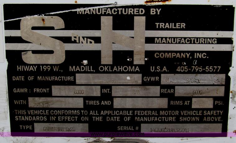 image for item G5650 1994 S&H Cattleman 20' x 6' gooseneck stock trailer