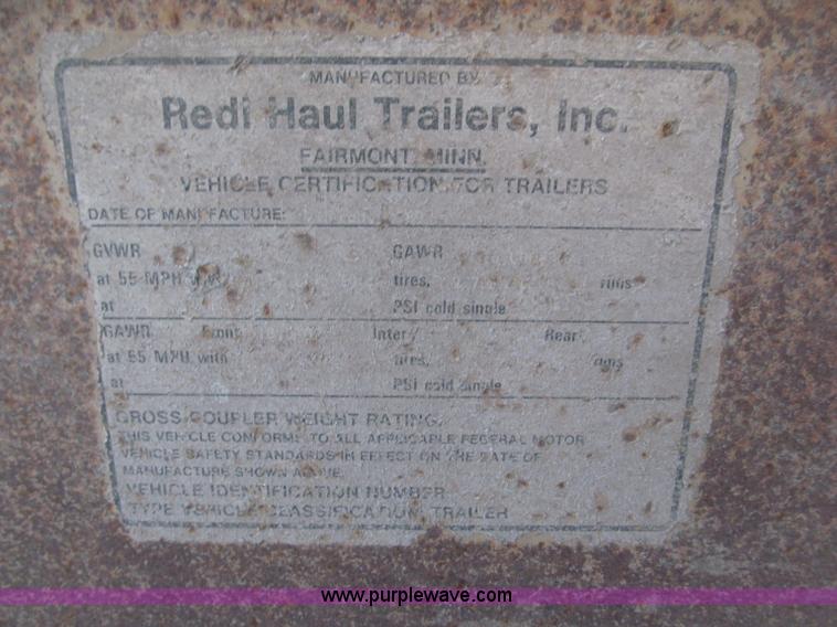 image for item B5395 1989 Redi Haul 25' tandem axle tag trailer