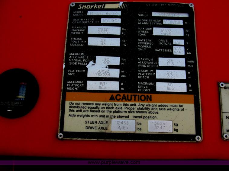 image for item E5898 1998 Snorkel TB60 boom lift