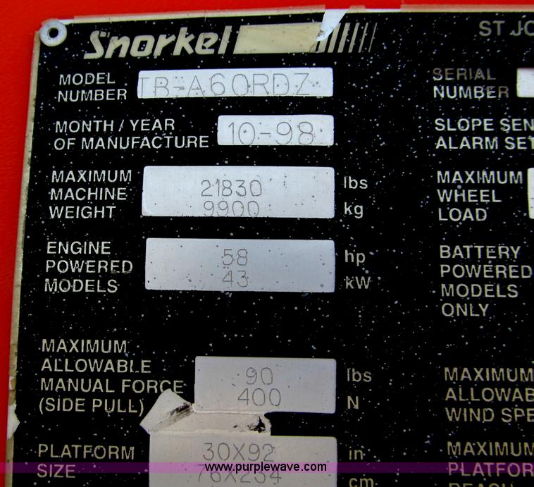 image for item E5898 1998 Snorkel TB60 boom lift