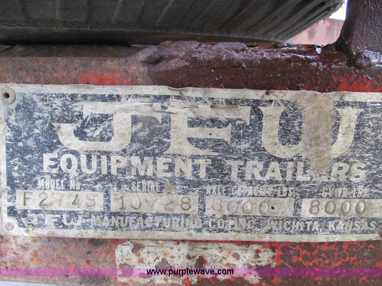 image for item F4398 1989 JFW 12' tandem axle trailer