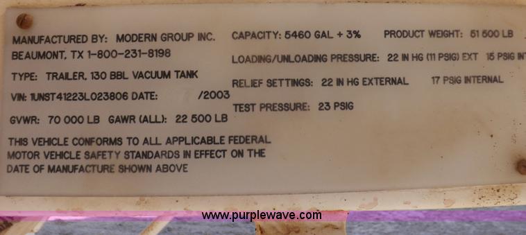 image for item F6397 2003 Dragon vacuum trailer