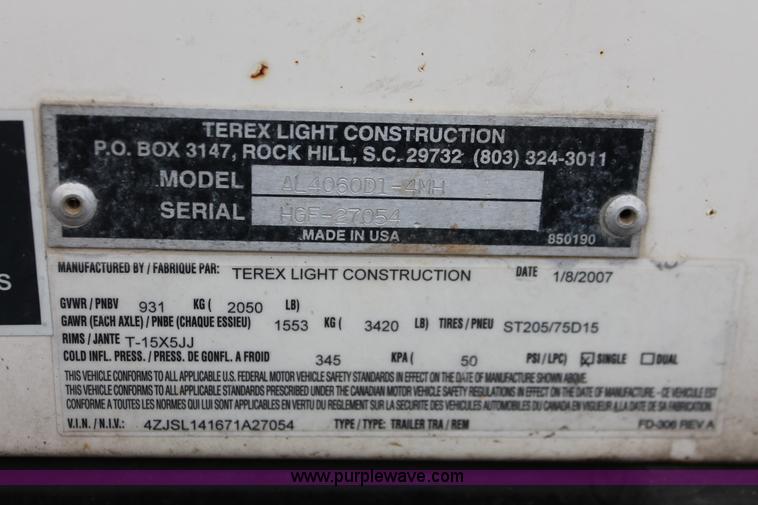 image for item W9462 2007 Terex Amida AL4000 light tower/generator