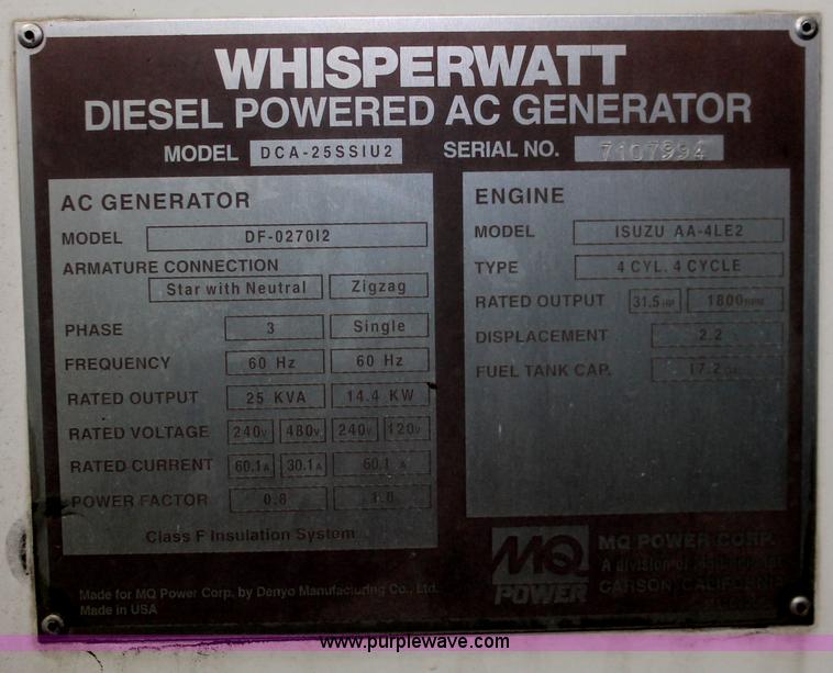 image for item W9463 Multi Quip Whisperwatt 25 portable generator