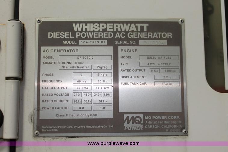 image for item W9463 Multi Quip Whisperwatt 25 portable generator