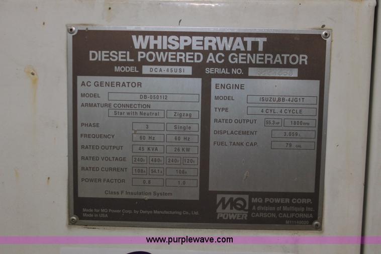 image for item W9465 Multi Quip Whisperwatt 45 portable generator