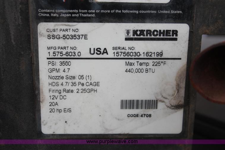 image for item W9478 Karcher SSG-503537E hot water pressure washer
