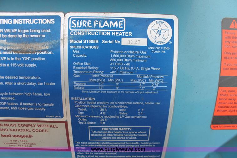 image for item W9479 Heat Wagon Sure Flame S1505B construction heater