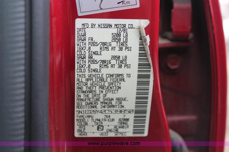 image for item E3176 2002 Nissan Xterra SE