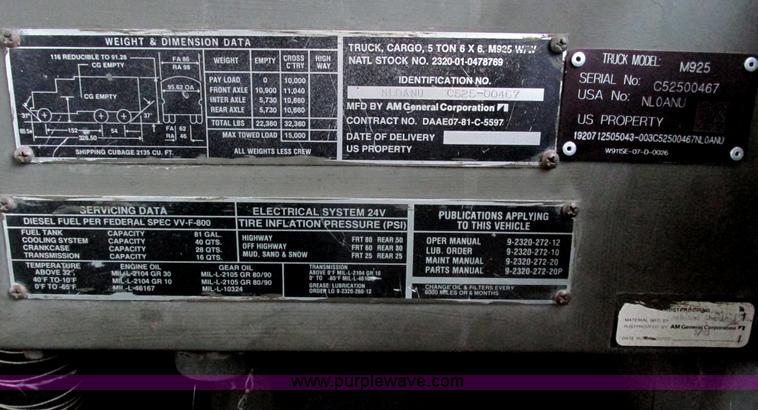 image for item E2828 1985 Am General M925 military truck