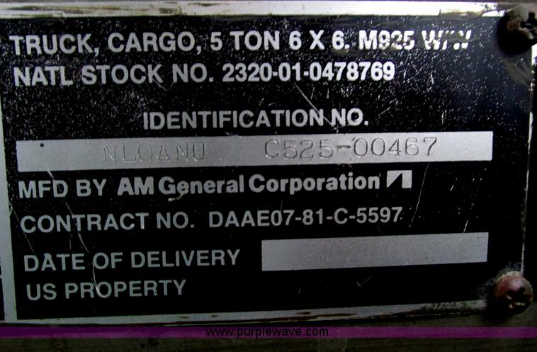 image for item E2828 1985 Am General M925 military truck