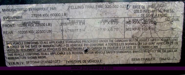 image for item E7107 2004 Felling DA412 trailer