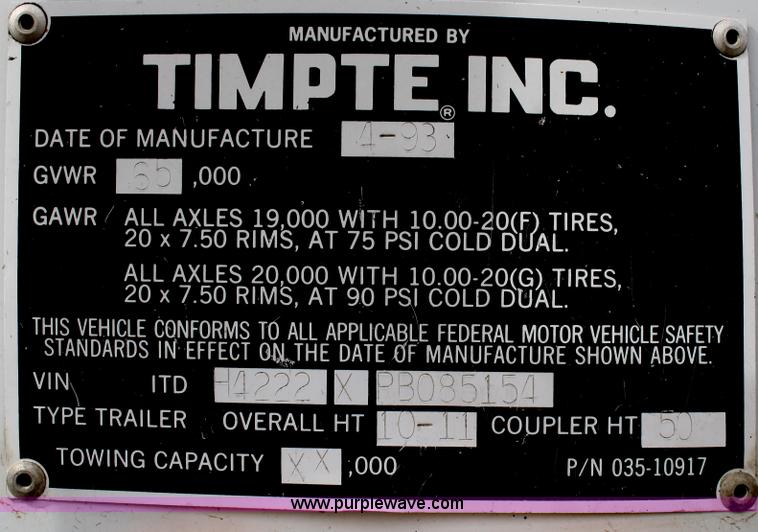 image for item F2825 1993 Timpte double hopper grain trailer