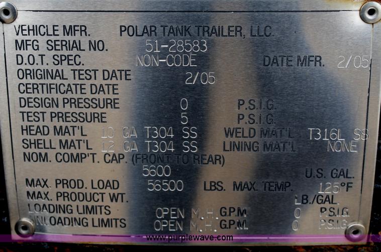image for item F2826 2005 Polar stainless steel tanker trailer