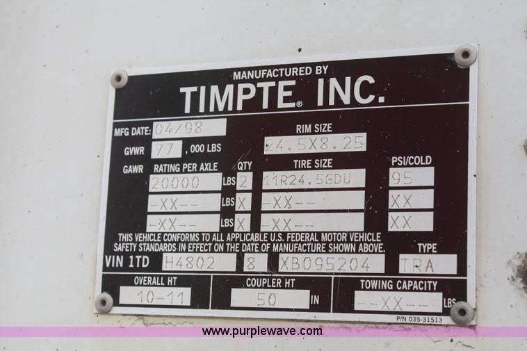 image for item F2982 1998 Timpte spread axle grain trailer