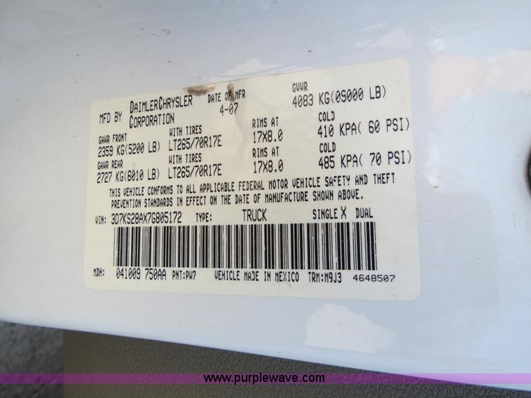 image for item B4556 2007 Dodge Ram 2500 HD SLT Quad Cab pickup truck