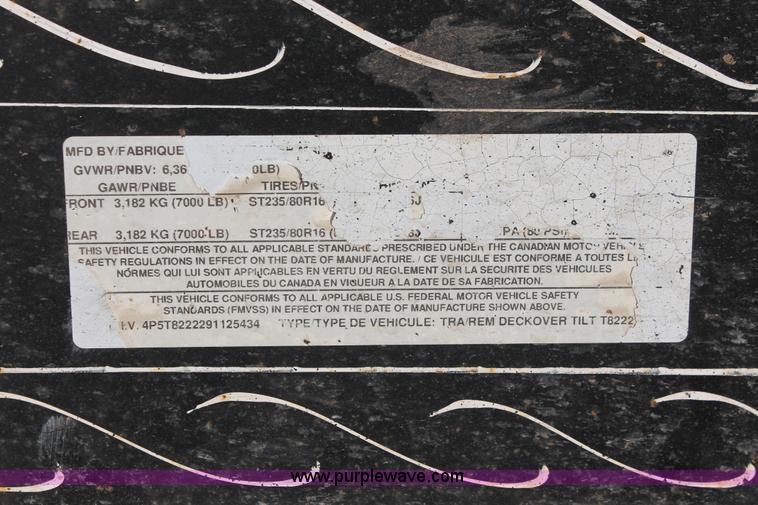 image for item E2879 2009 PJ T8222 tilt deck tandem axle trailer