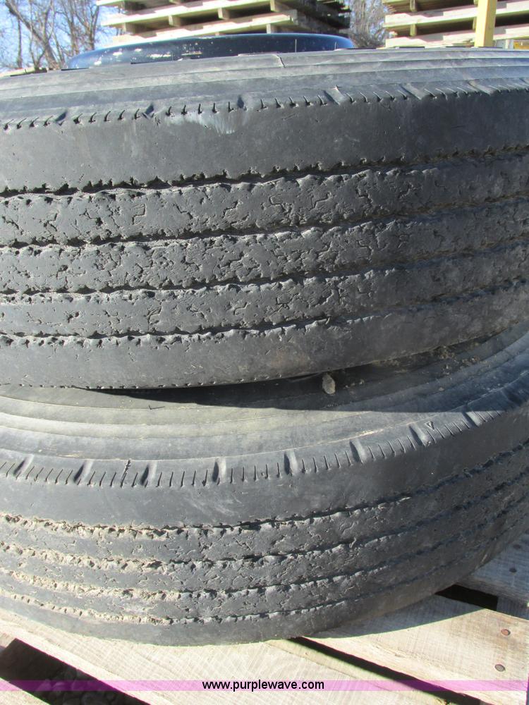 image for item X9838 (2) 10R-22.5 tires and steel wheels