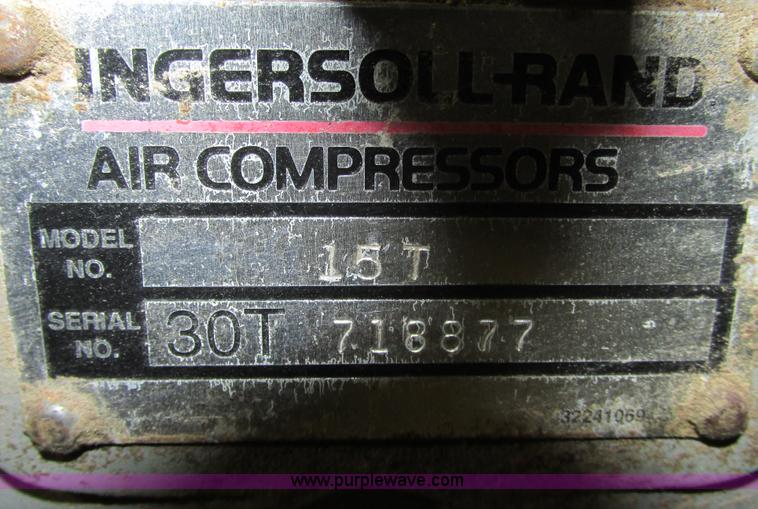 image for item X9864 Ingersoll Rand 15T three phase air compressor and tank