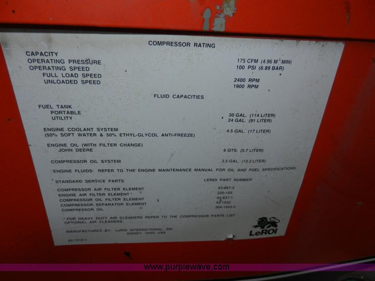 image for item A3920 1996 Leroi Q175 JD-E air compressor