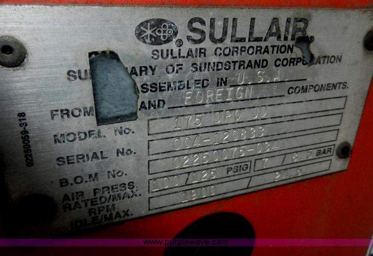 image for item A3921 1996 Sullair 175 DPQ air compressor