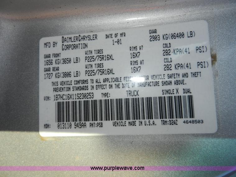 image for item A3979 2001 Dodge Ram 1500 pickup truck