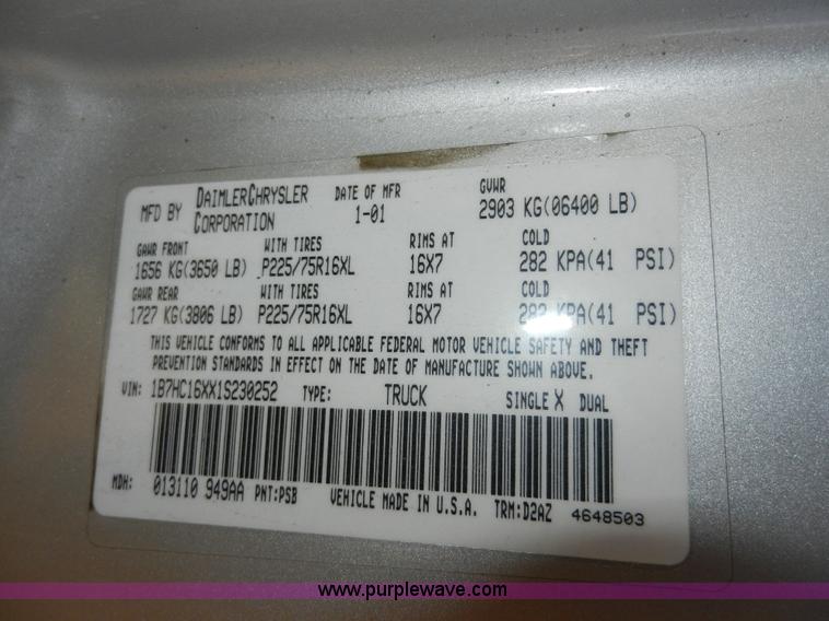 image for item A3982 2001 Dodge Ram 1500 pickup truck