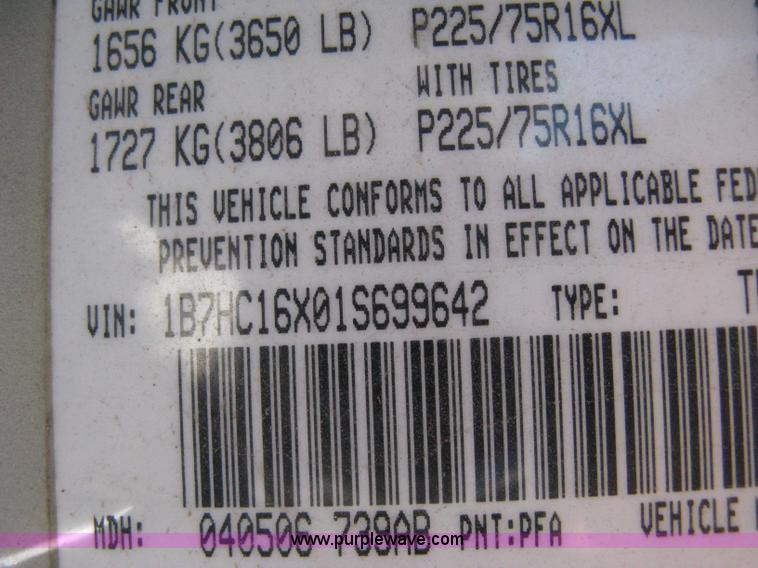 image for item E2882 2001 Dodge Ram 1500 pickup truck