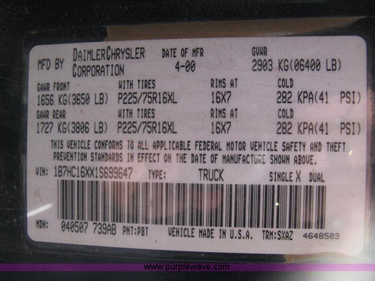 image for item E2890 2001 Dodge Ram 1500 pickup truck