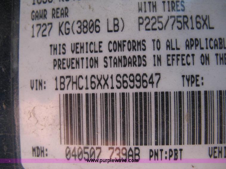 image for item E2890 2001 Dodge Ram 1500 pickup truck