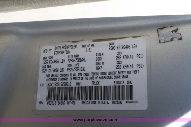 image for item F2965 2001 Dodge Ram 1500 pickup truck